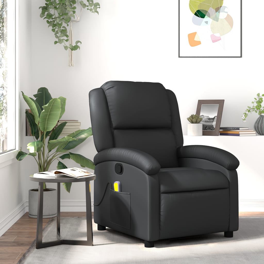 Fauteuil de Salon，Chaise，Fauteuil de massage inclinable noir cuir véritable - 2