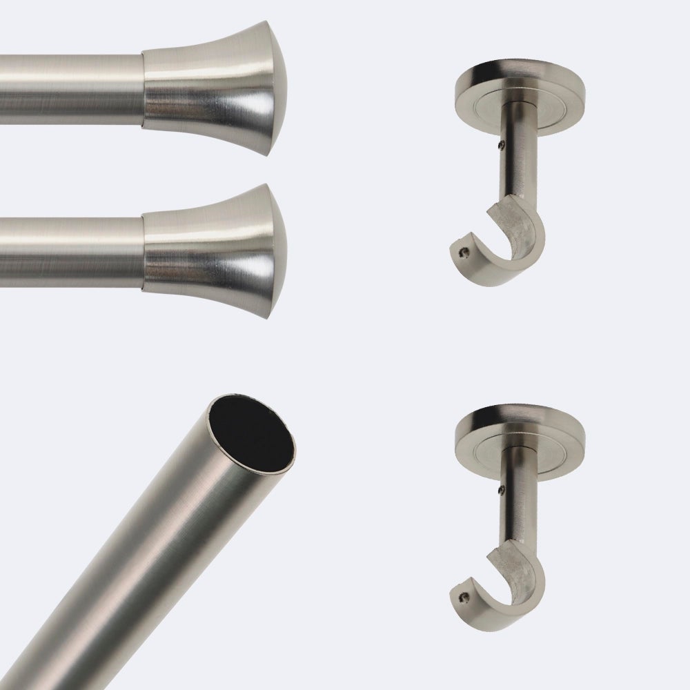 Kit barre à rideaux 1M50 Tendance 20mm Plafond Pommeau Lisse Nickel Mat ...