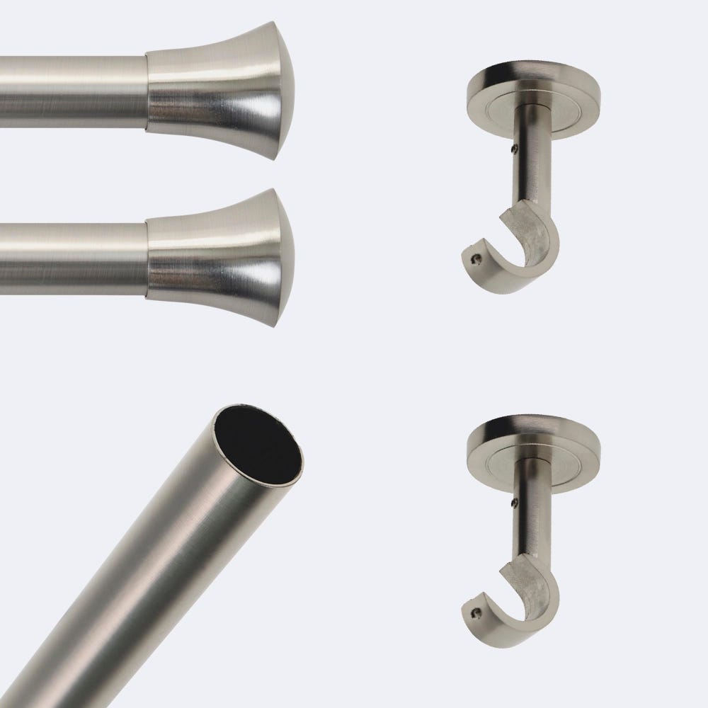 Kit barre à rideaux 1M50 Tendance 20mm Plafond Pommeau Lisse Nickel Mat ...