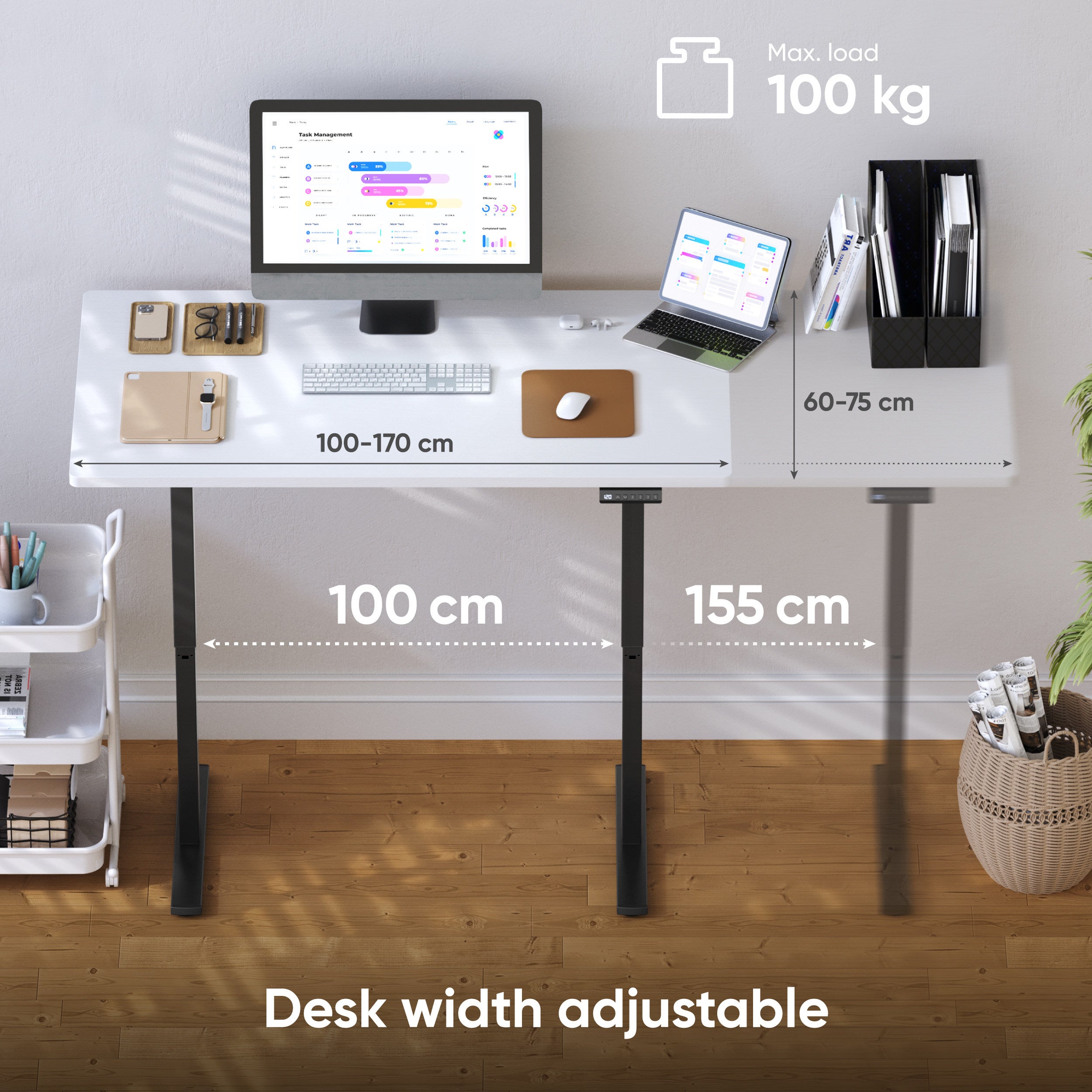 ONKRON Bureau Assis Debout Électrique avec Deux Moteurs, Réglable en Hauteur Charge jusqu'à 100 kg - Pieds Bureau Ergonomique CDF222E-B Noir - 5