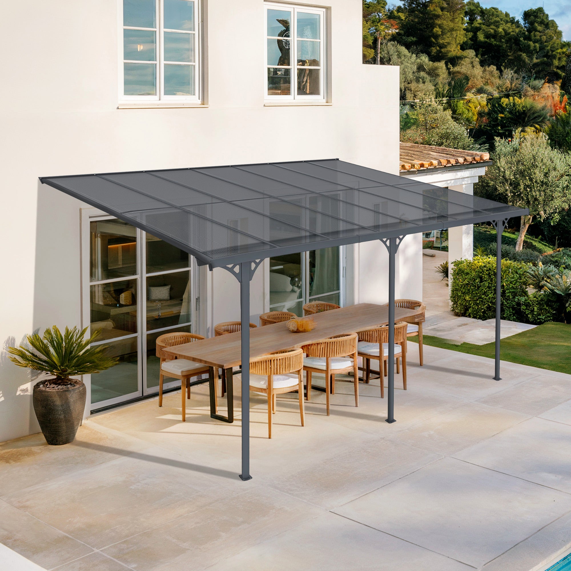 Wiata garazowa przyścienna KLEO 450L300 carport Aluminium szary