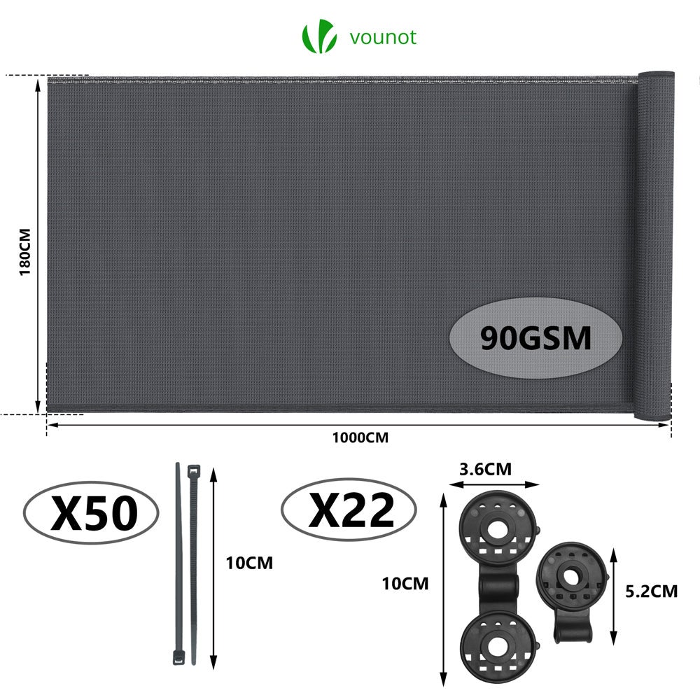 Brise vue occultant en HDPE 90g/m² 1.8x10m avec attaches de fixation anthracite VOUNOT® - 2