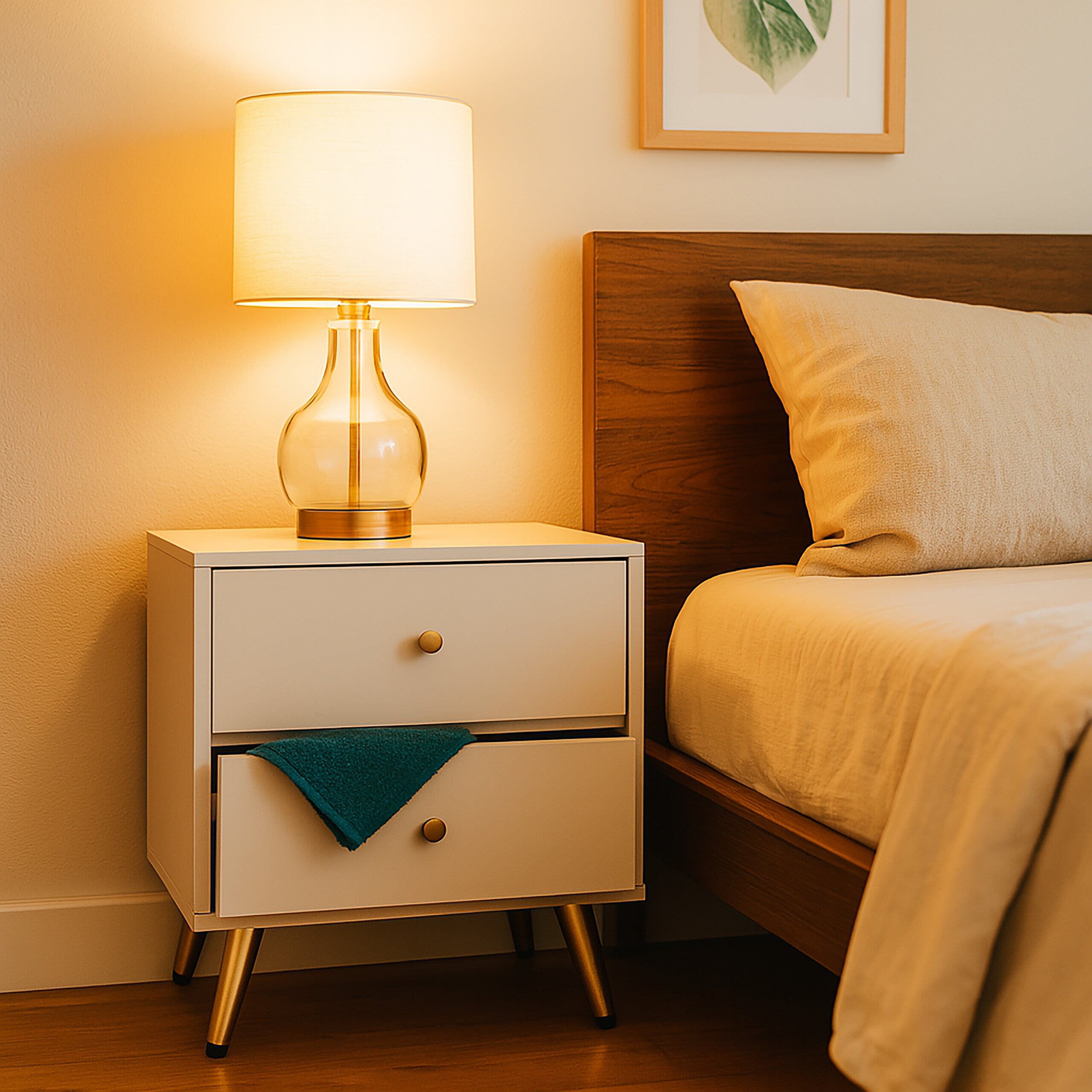 Comodino da Notte con Cassetti, 2 Tavolini Bassi Laterali Camera da Letto, HLP: 41,5x40x32,5 cm, Bianco Oro, Relaxdays - 3