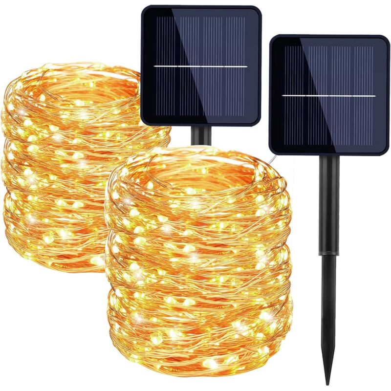 Ghirlandă de lumini solare LED pentru exterior, 2 seturi cu 200 LED-uri, impermeabile, cu 8 funcții, 22 m, pentru grădină de vară, terasă