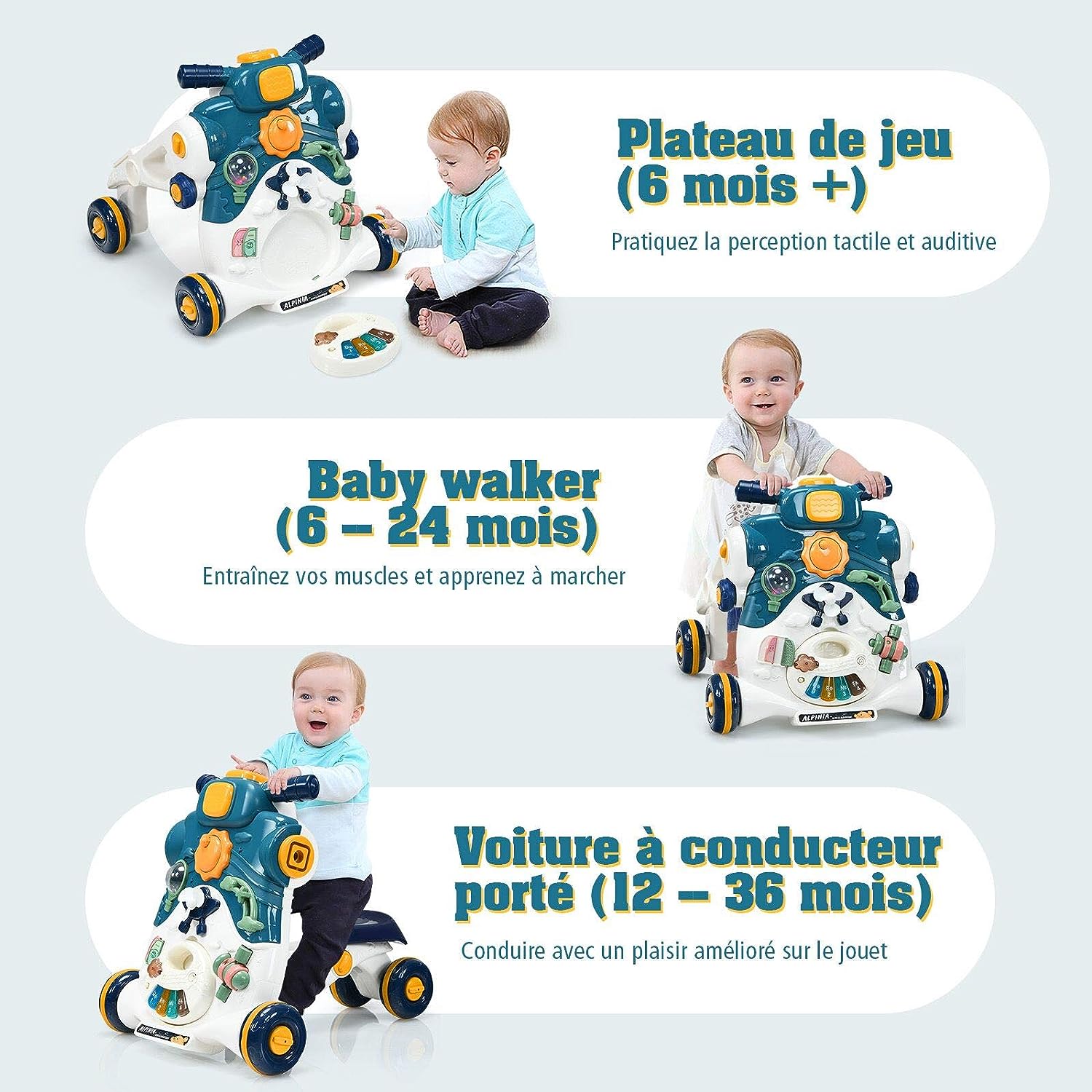 GOPLUS 4 En 1 Trotteur Bébé 6-18 Mois - Hauteur Réglable En 3 Positions