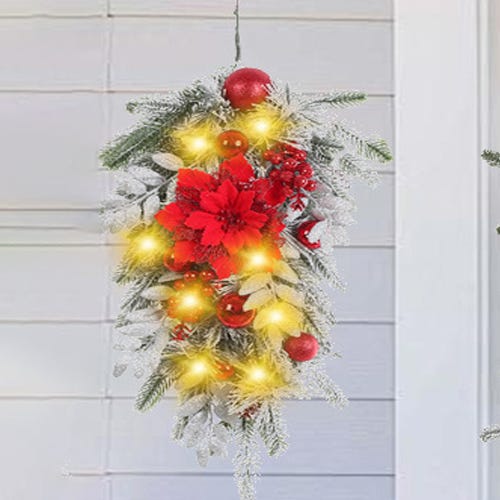 Ghirlanda natalizia pre-illuminata con luci LED per porta d'ingresso, 60 cm Ghirlanda natalizia pre-illuminata con luci LED per porta d'ingresso, 60 cm