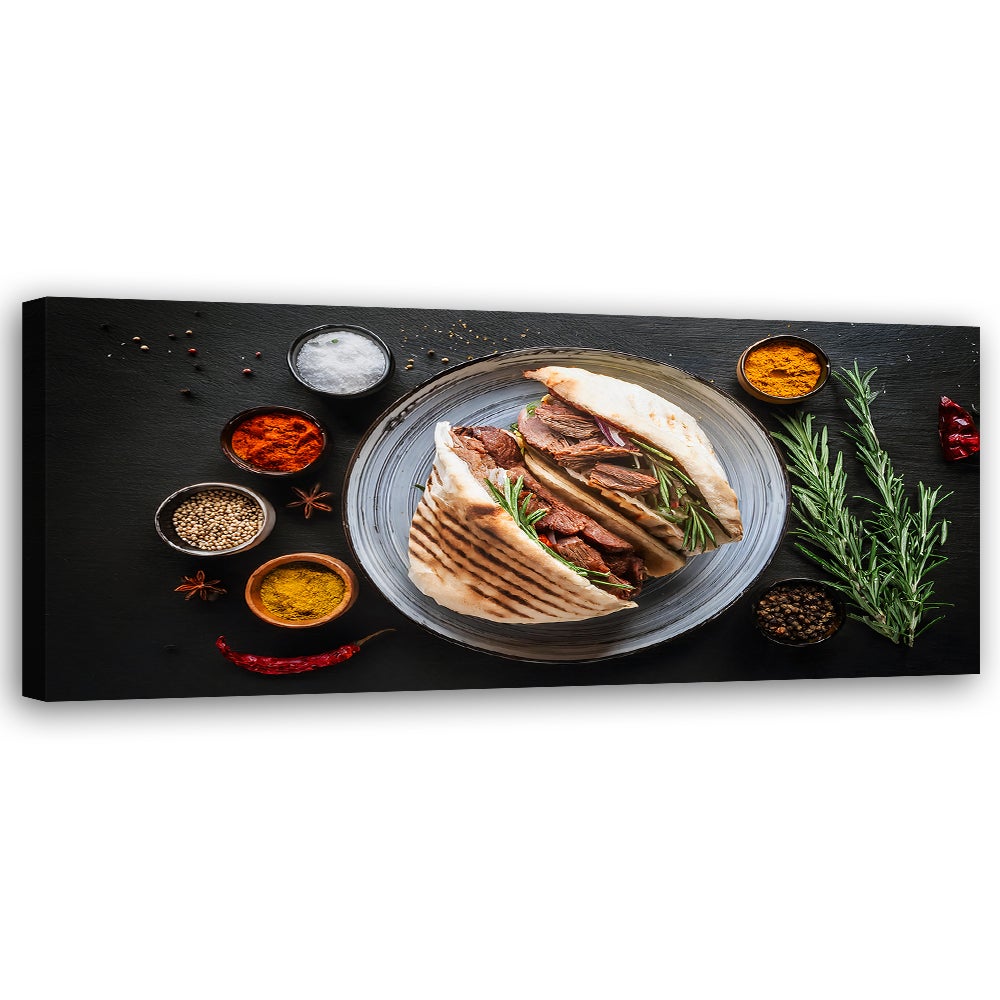 Obraz na płótnie, Kebab Kebap Przyprawy Jedzenie do Kuchni 90x30