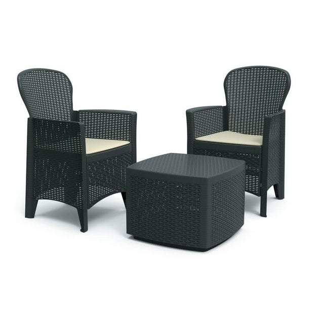 Salão de jardim exterior com 2 lugares, duas poltronas e mesa de arrumação em rotim antracite Árvore