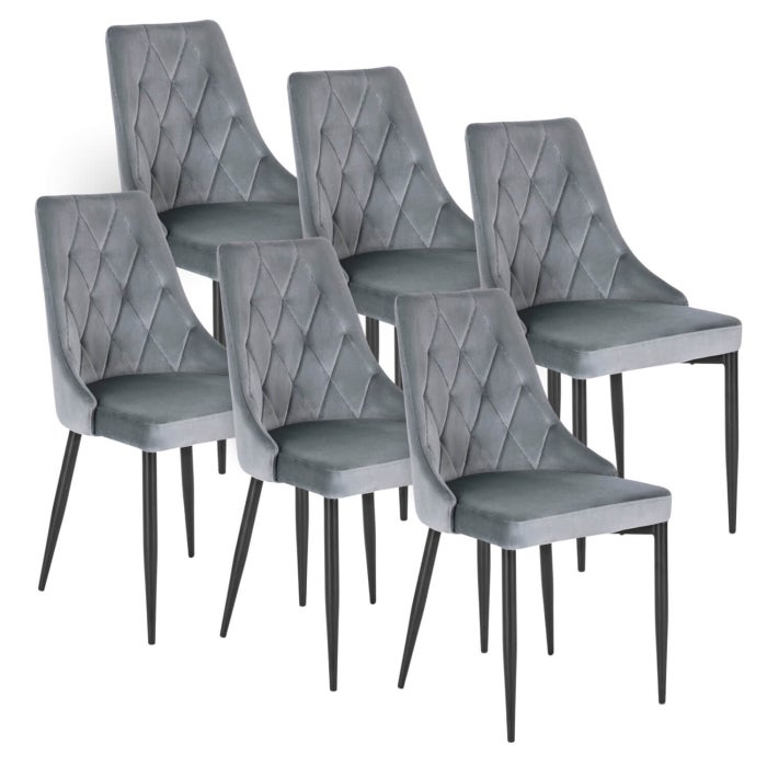 Zestaw 6 Krzeseł Tapicerowanych Welurowych Komplet Do Jadalni Szare Cork