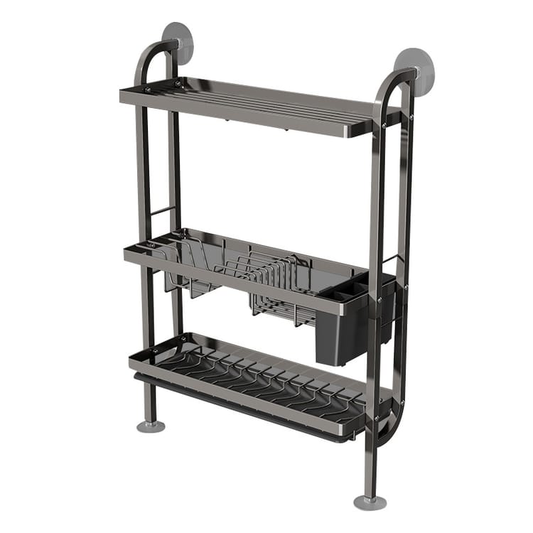 Égouttoir étroit et minimaliste, étagère de cuisine multifonction, support à vaisselle à plusieurs niveaux, sans perçage, blanc - 6