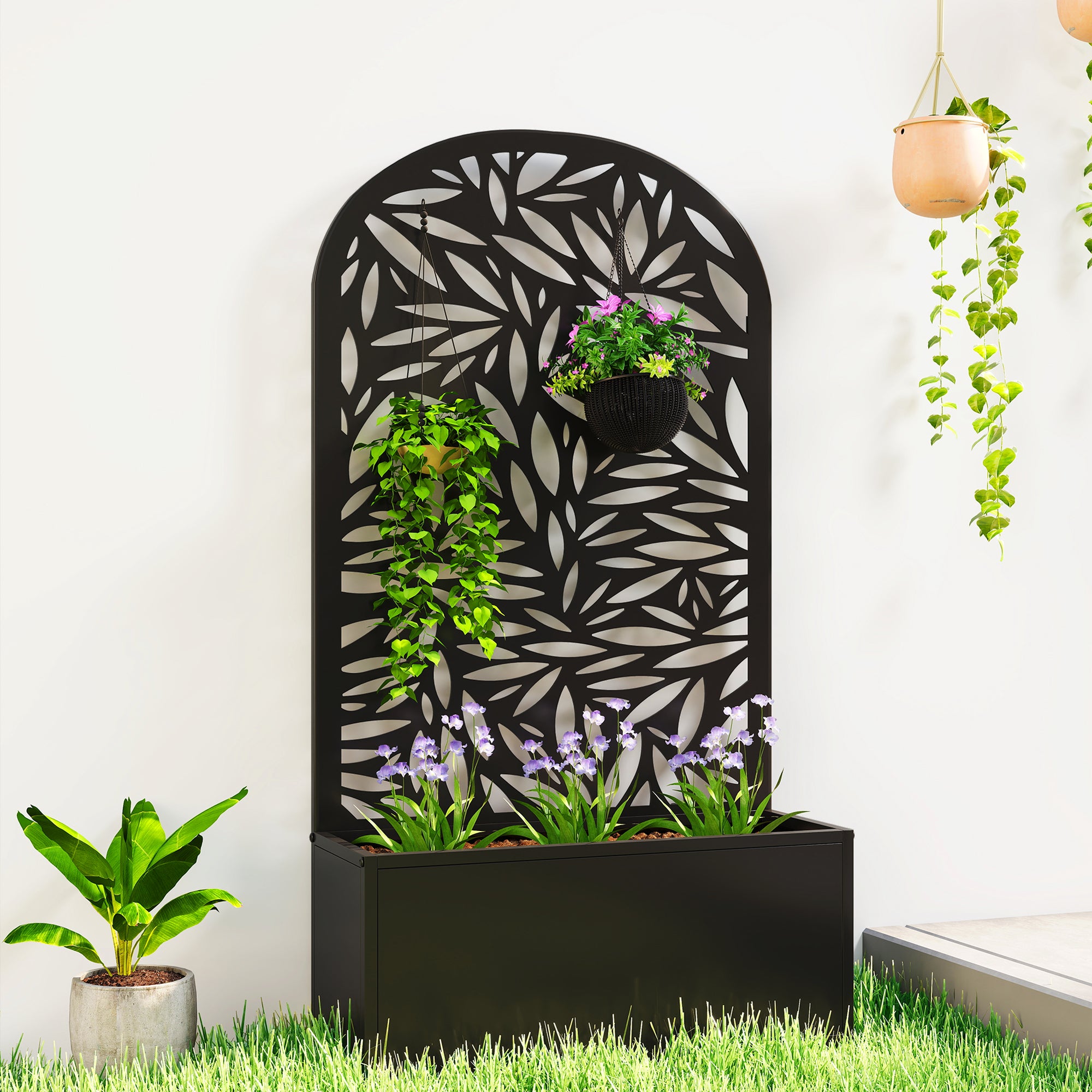 Jardinière surélevée en métal avec treillis, à fixer au mur ou à poser, avec brise-vue. - 2