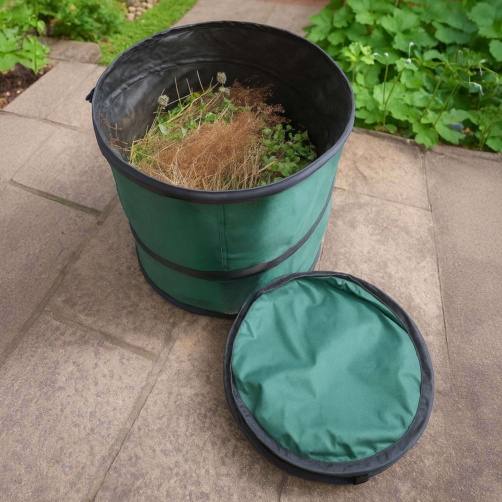3x Sac à feuilles rond 100 l vert pop-up pliable 600D-Oxford-polyester collecte des déchets sac à gazon robuste déchets de Wiltec - 8