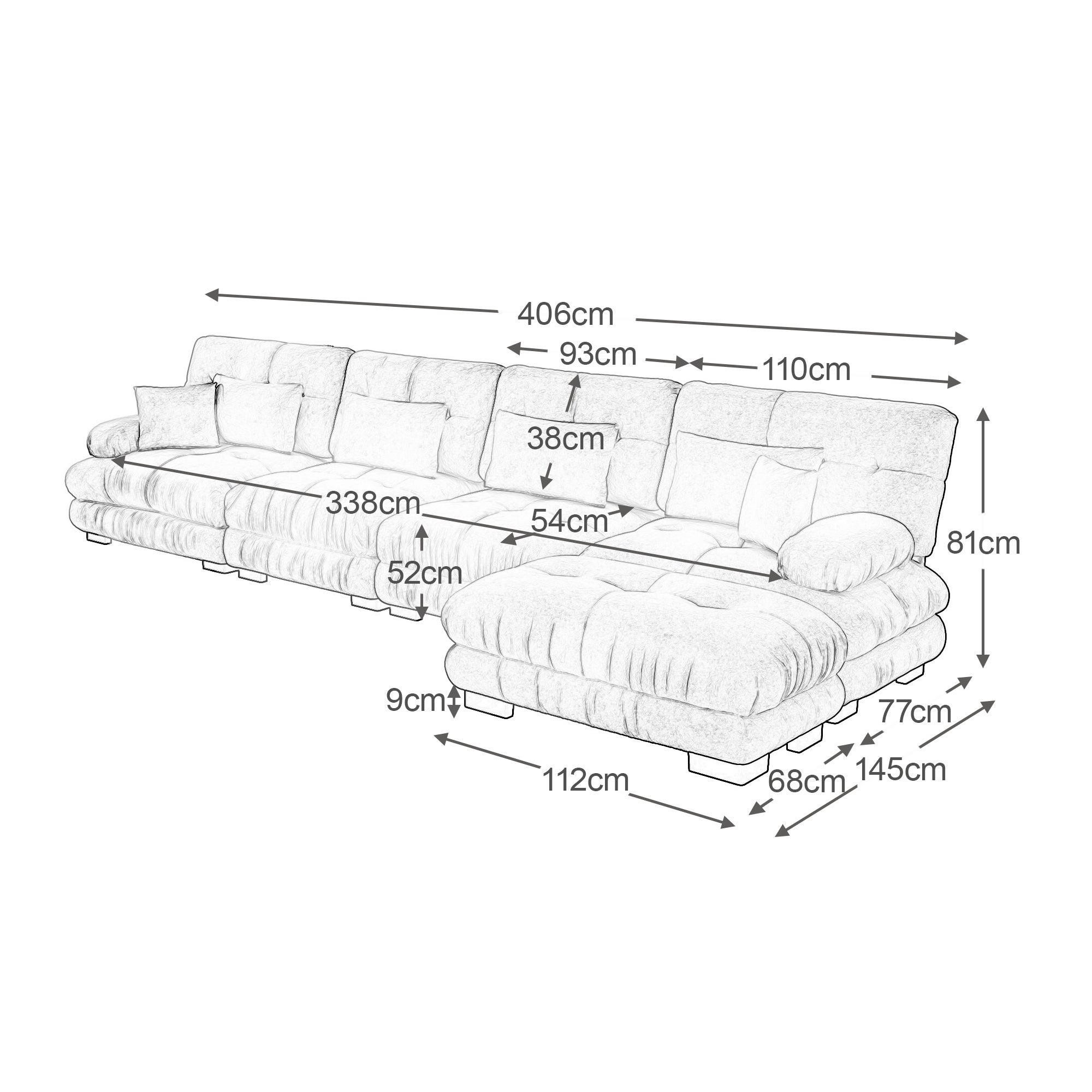 Canapé d\'angle modulable, ensemble en forme de L 4 places confortable effet nuage - avec pouf amovible - chenille rose - 8
