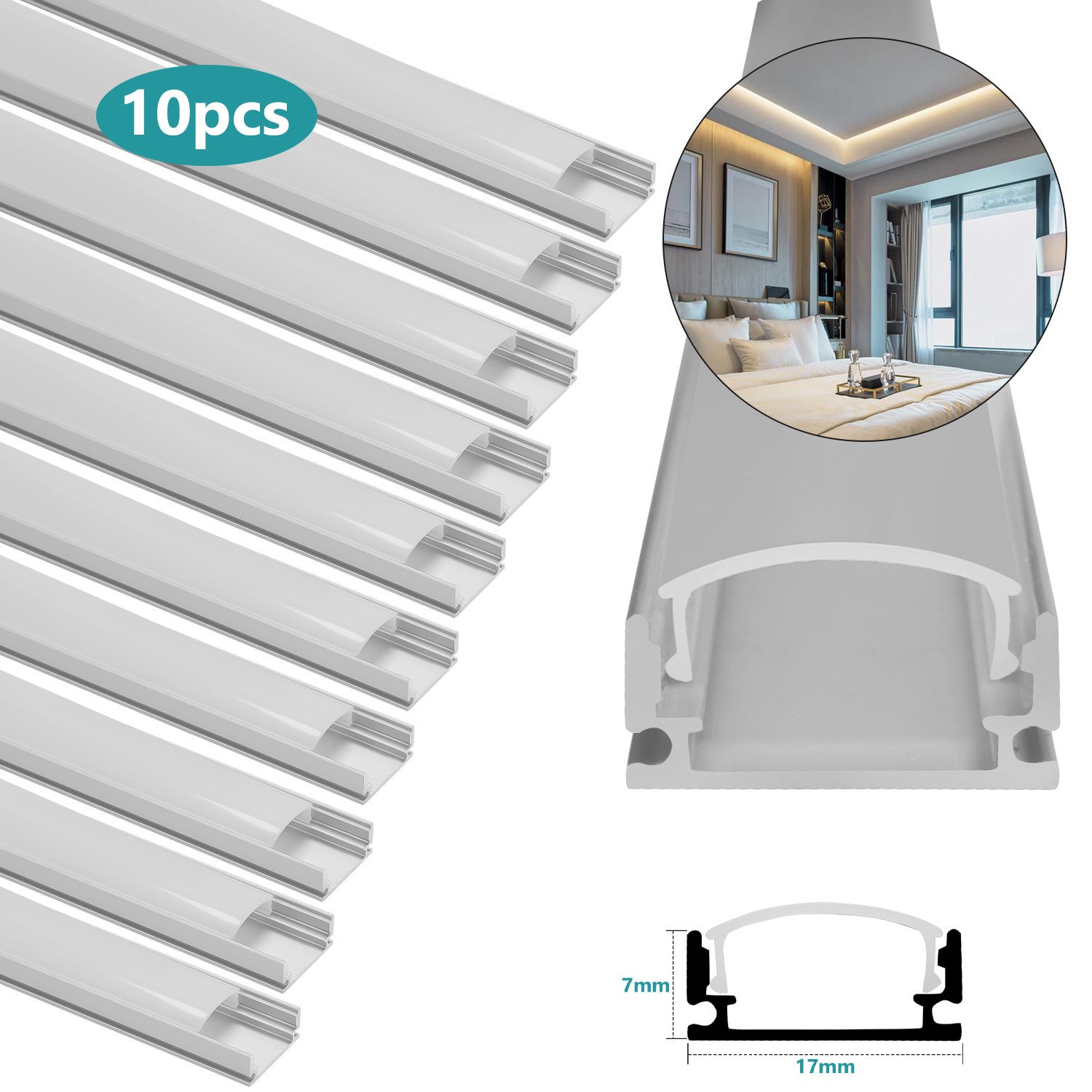 10x1M aluminiowy profil LED anodowany kątowy mleczny dyfuzor do taśm LED nieprzezroczysta biała osłona w kształcie litery U