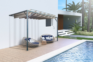 Pergola bioclimatique adossée BAHIA 3x3 m Toile Beige - lames orientables