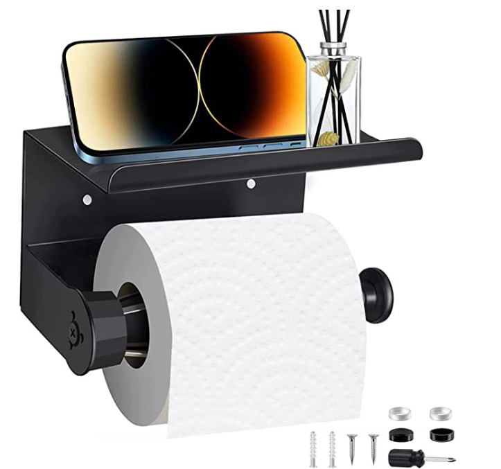 Design Hambourg Porte Papier Toilette sans Percer I Support Papier Toilette Salle de Bain Mural Auto Adhésif I Porte-Rouleau Papier WC | Blanc Mat | avec étagère