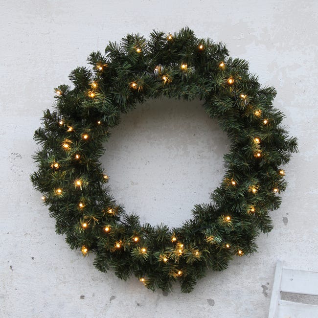 Couronne De Noël Lumineuse 40 Cm – Avec Pommes De Pin, Boules, Baies Et Message “Joyeux Noël” – LED Intégrées – Pour Porte, Mur, Cheminée