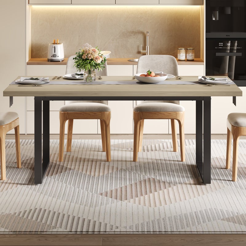 Stół jadalny 160x80x75cm - styl industrialny - dla 6-8 osób - metalowa rama - Czarny + Naturalny