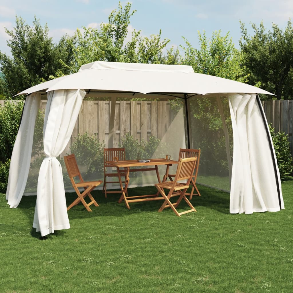 Gazebo da Giardino 3,5 x 3 m Hardtop Doppio Tetto, Gazebo in Metallo Zincato e Alluminio Effetto Legno con Zanzariera e 4 Teli Laterali, Gazeb | Leroy Merlin