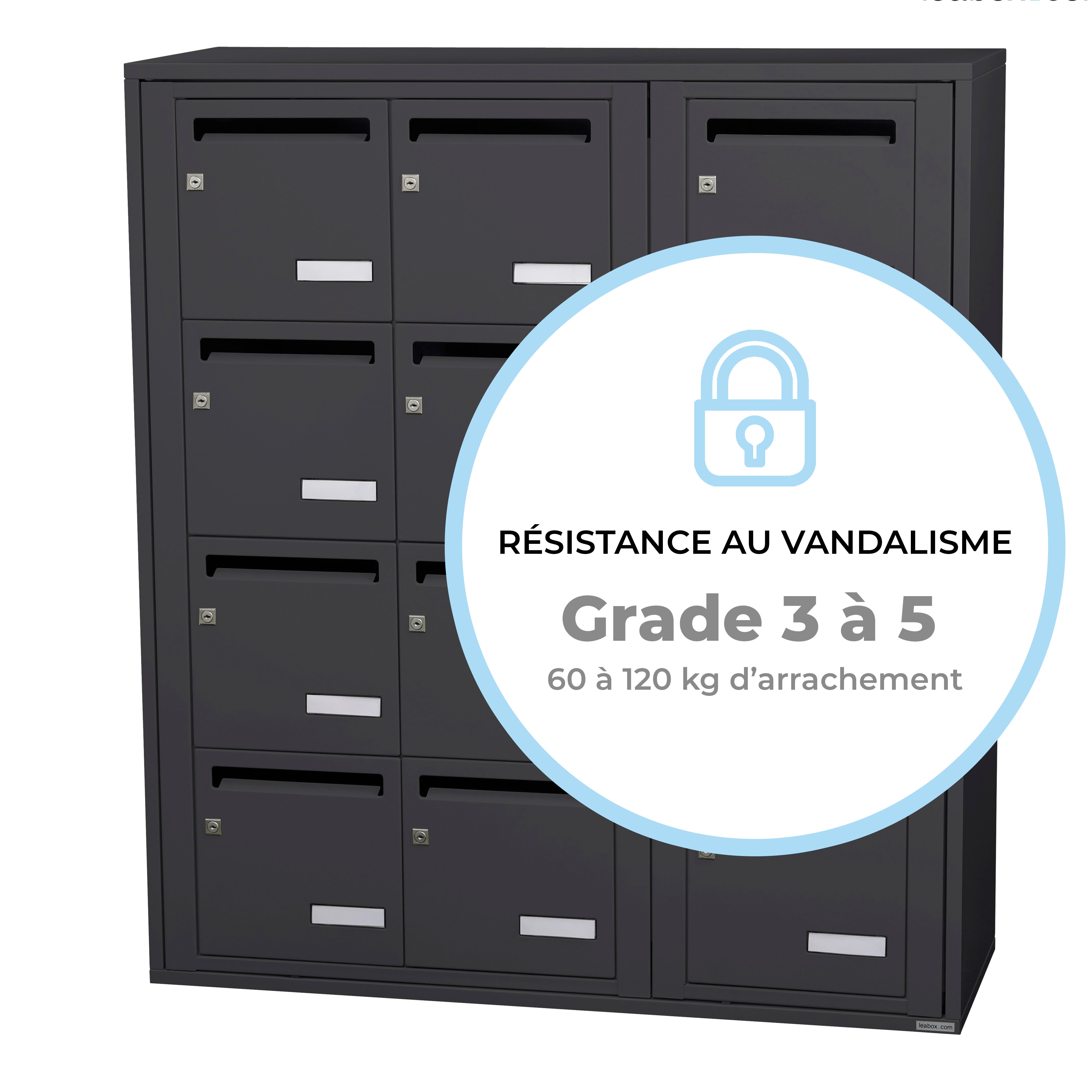 Bloc collectif leabox.com, 3x4, grade 3, simple face, Intérieur, fixation murale, Gris anthracite RAL 7016 finition brillante - 2