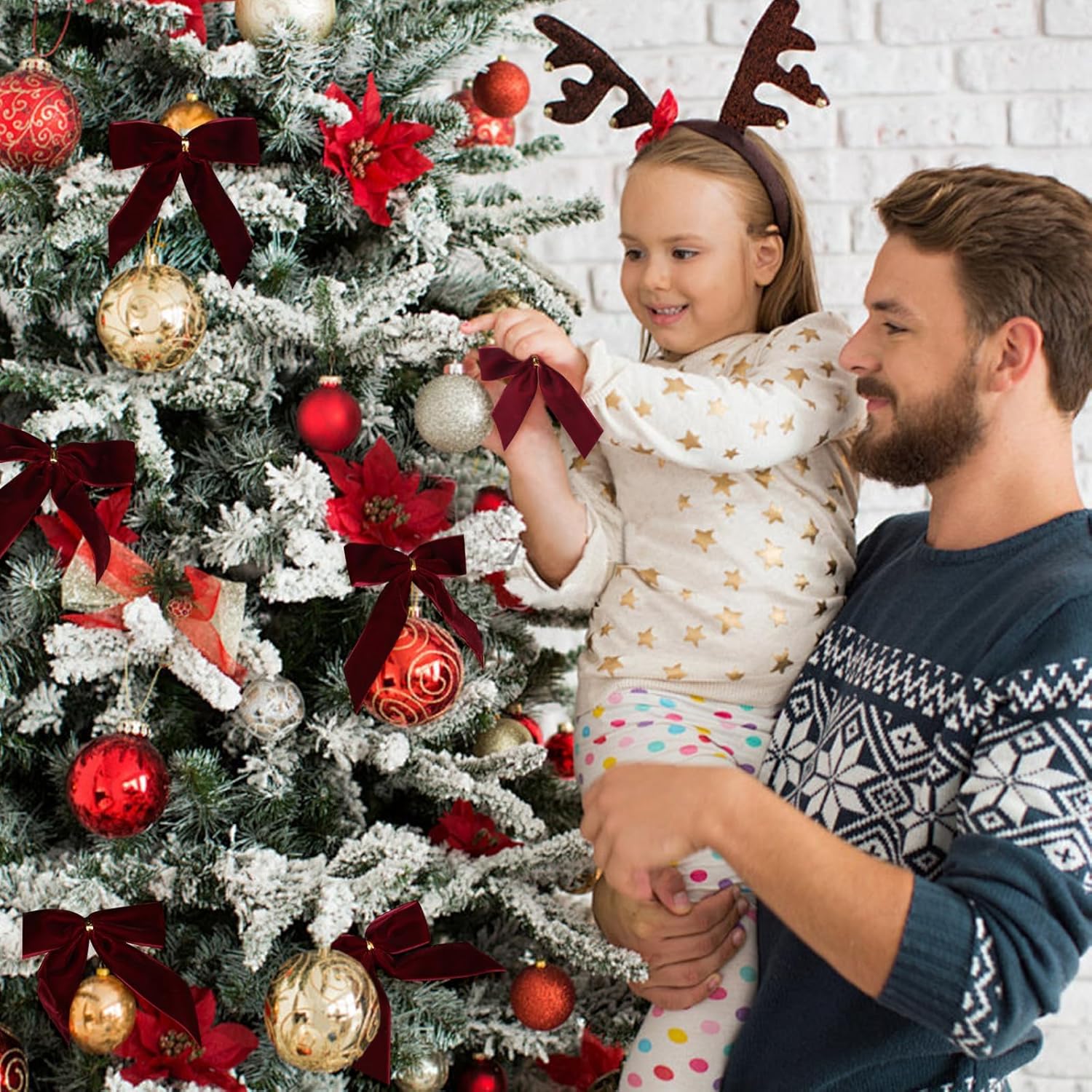 24 lazos navideños de terciopelo de 9 cm: decoraciones para árboles, coronas,regalos y el hogar; ideales para manualidades, bodas, chimeneas y puertas - 6