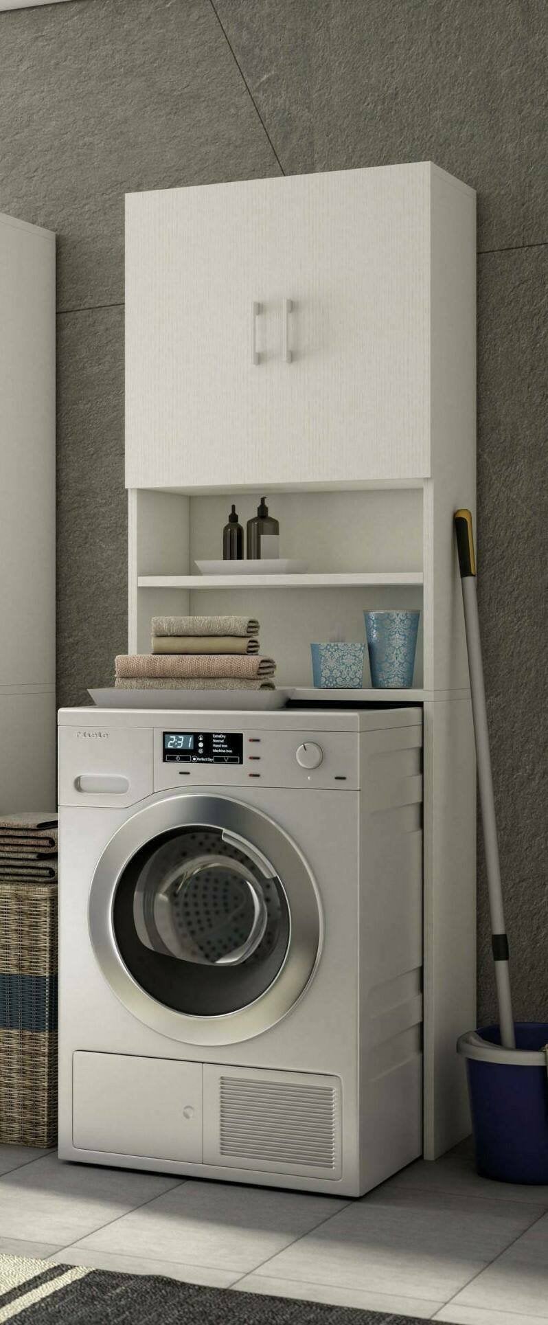 Armadio Pensile Per Lavatrice 64x180x30cm | 2 Ante, 2 Ripiani, Rovere Sonoma O Bianco