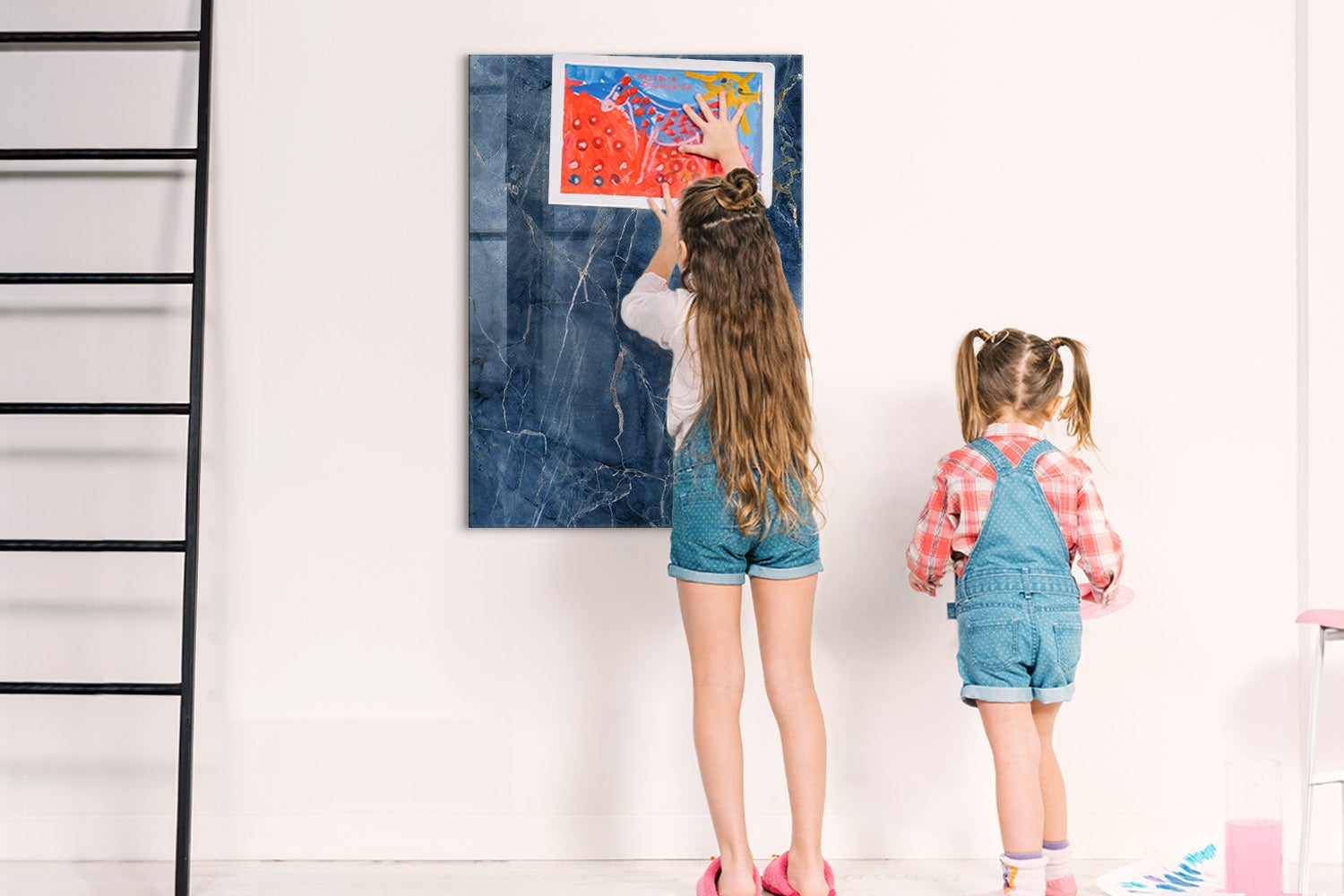 Tableau magnétique mural, Tulup - 70x100 cm - Marbre décoratif, 5 aimants, une éponge, un marqueur blanc - 3