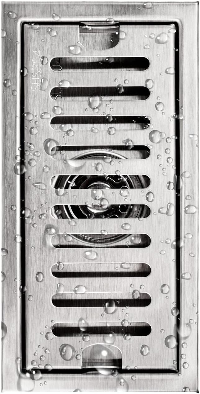 Ralo de piso retangular, grelha de chuveiro 40x10cm, anti-cabelo, tampão de chuveiro removível anti-odor, escovado (médio) - 3