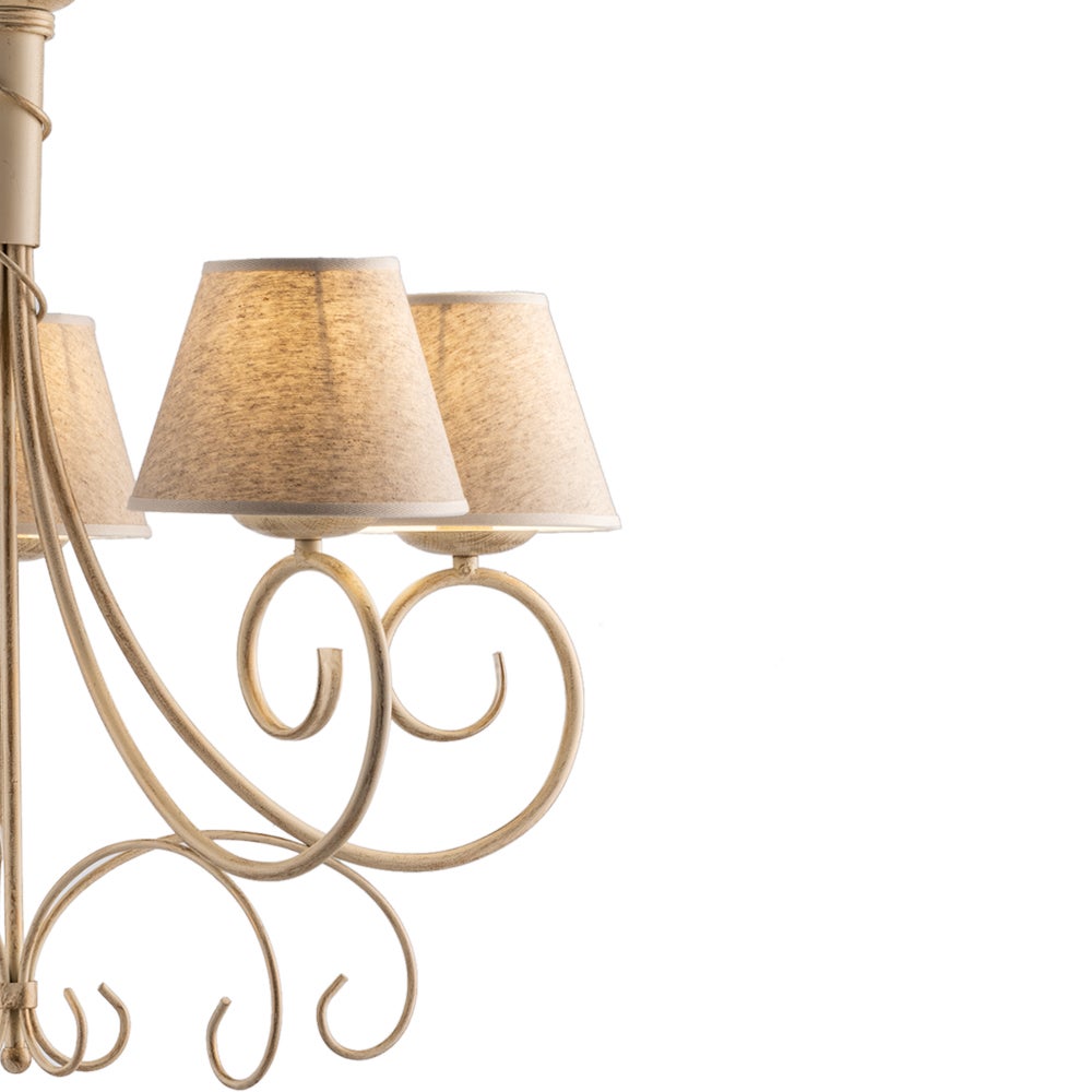 Lustre Vienna fer ivoire, décor or antique, abat-jour jute d.13, 5 lumières d.60 cm, charme vintage intemporel - 3