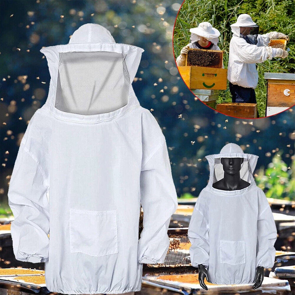 Veste d'apiculteur unisexe 2 pièces, veste d'apiculteur en polyester avec voile et capuche, combinaison de protection apicole intégrale - 6