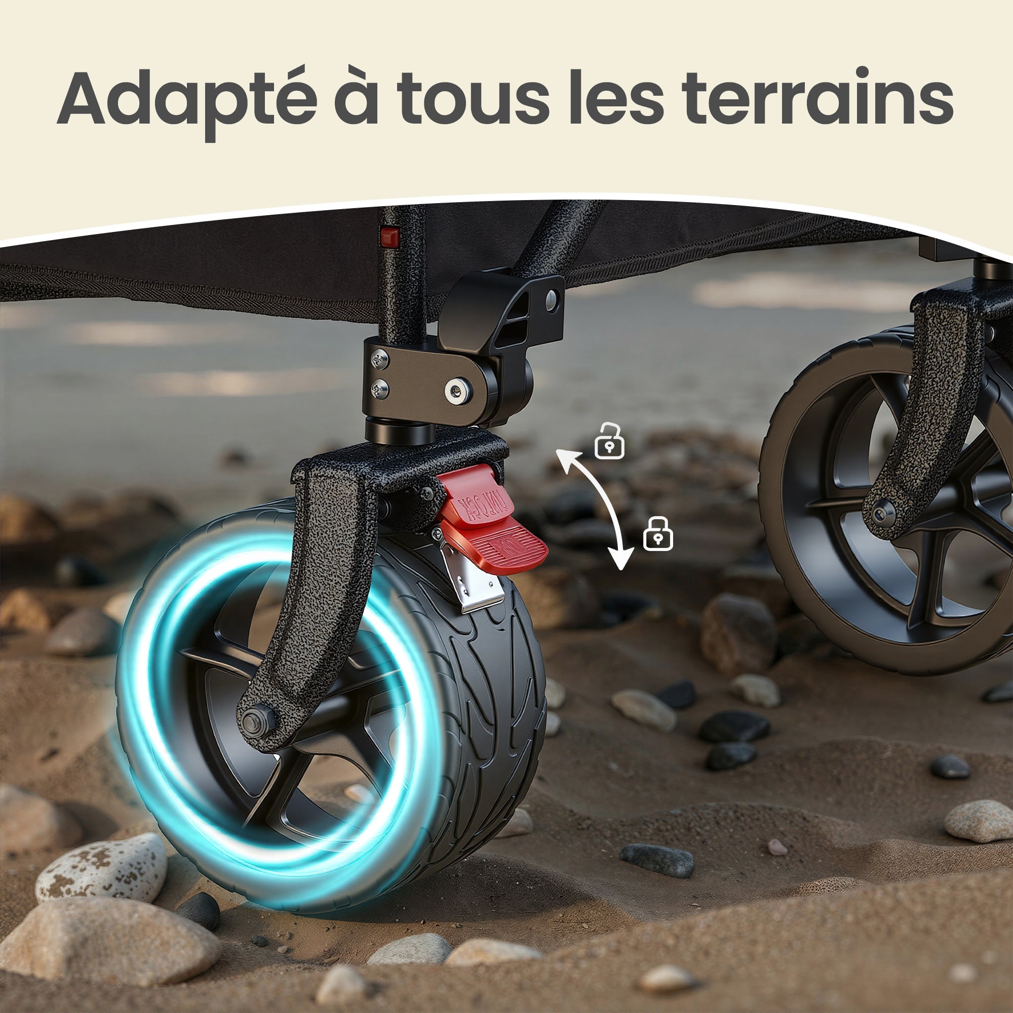 Wagon de Transport Extérieur, Capacité 200L, Chariot Pliable de Jardin avec Poignée, Plage, Camping, Noir - 4
