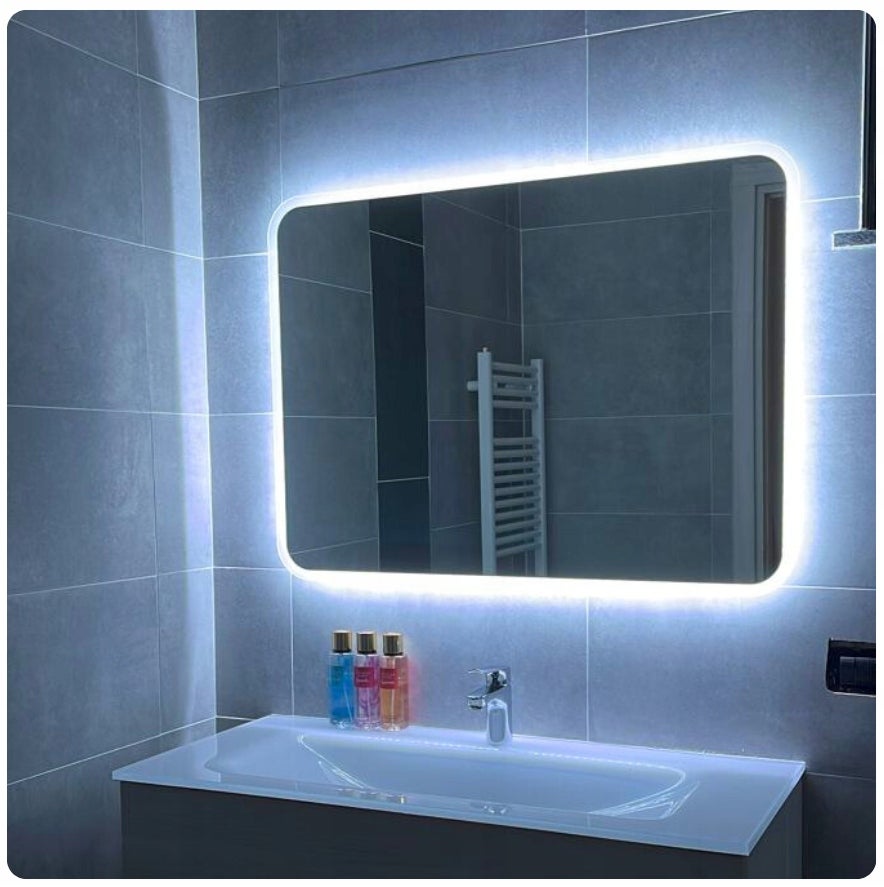 Lustro Led 120x70 cm Zaokrąglone Rogi Piaskowane Podświetlane + COB 480 Diod
