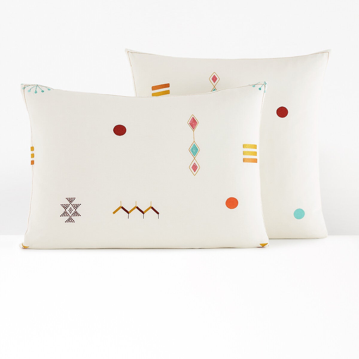 Taie D'oreiller Vintage En Coton Blanc - 66x68 Cm - Broderie Tout Autour - Occasion