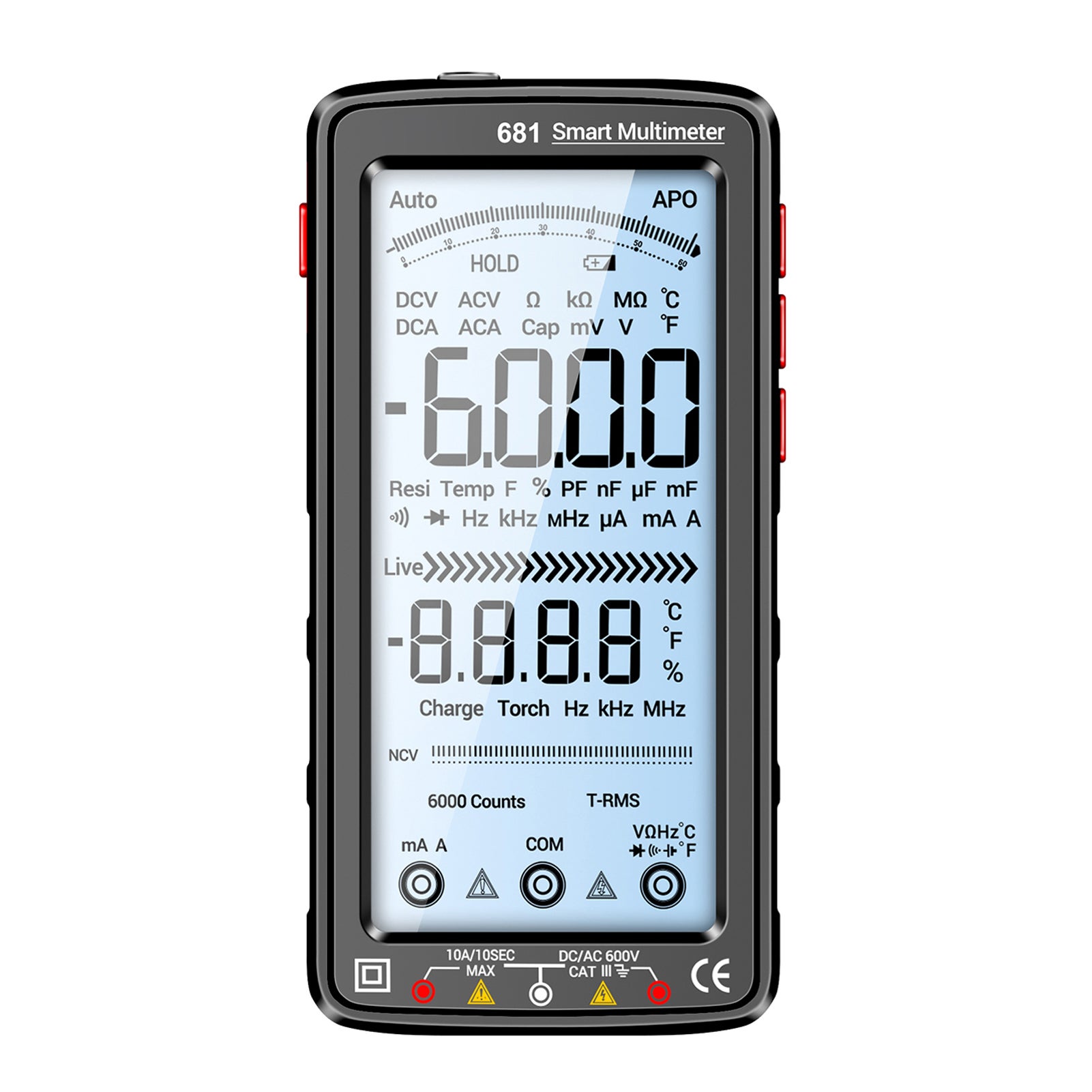 Multimetro digitale con ampio schermo LCD da 681,5 pollici, gamma manuale e automatica, misurazione multifunzione di tensione, corrente e resistenza - 9
