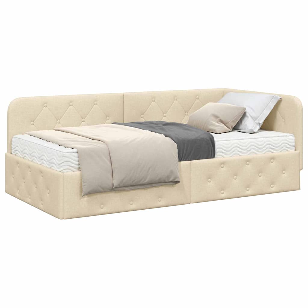 Cadre de lit d'angle Crème 100 x 200 cm tissu - 3