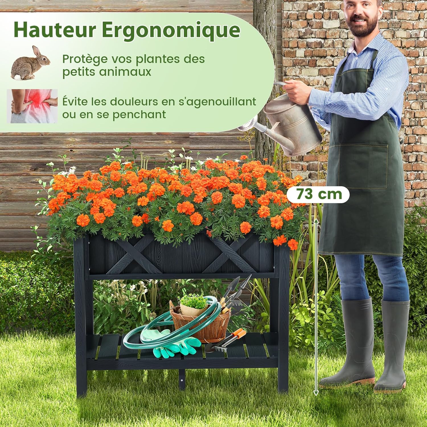 Jardinière sur Pieds avec Trous de Drainage, Étagère de Rangement Inférieure, Jardinière de Culture, 86x45x73cm - 3
