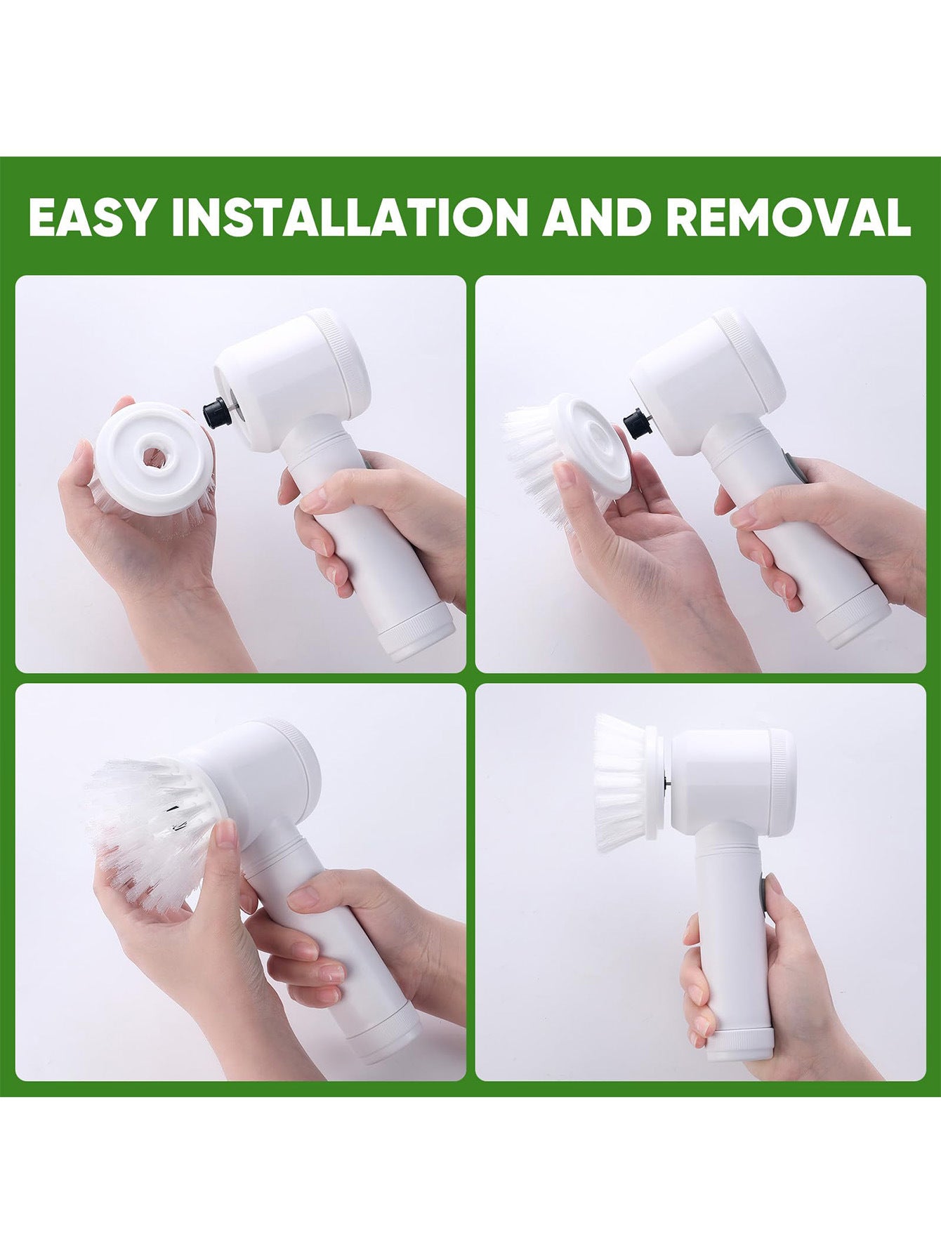 Brosse rotative électrique pour douches, salles de bains, lavabos et cuisines avec 5 têtes de brosse de nettoyage électriques, blanche. - 5