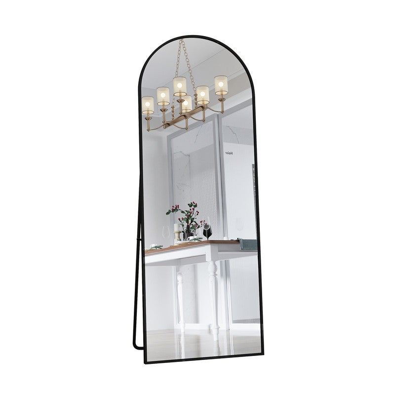 Miroir sur pied, 162x53cm, cadre en alliage d'aluminium, verre trempé, miroir arche, noir - 8