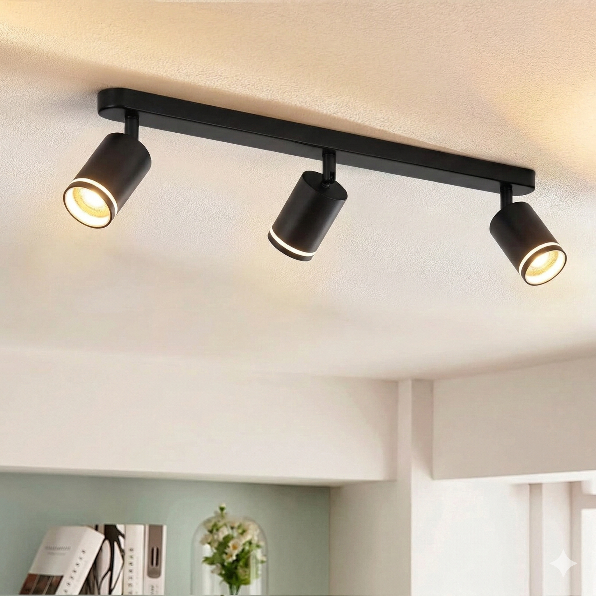 NETTLIFE 3-płomieniowa lampa sufitowa LED - czarna GU10 lampa sufitowa obrotowy Reflektorowa drewniany kinkiet do salonu sypialni bez żarówki