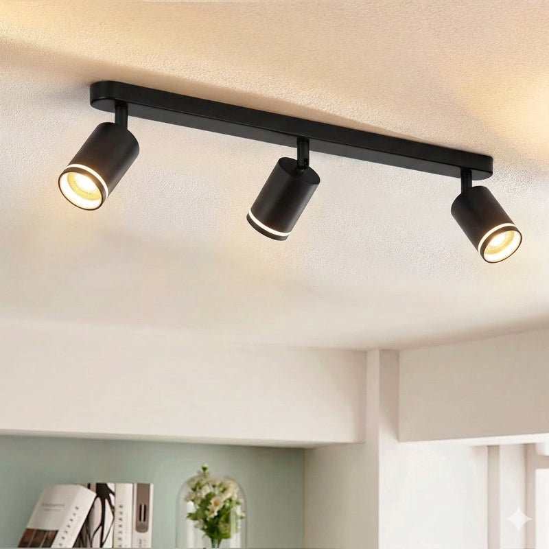 NETTLIFE 3-płomieniowa lampa sufitowa LED - czarna GU10 lampa sufitowa obrotowy Reflektorowa drewniany kinkiet do salonu sypialni bez żarówki