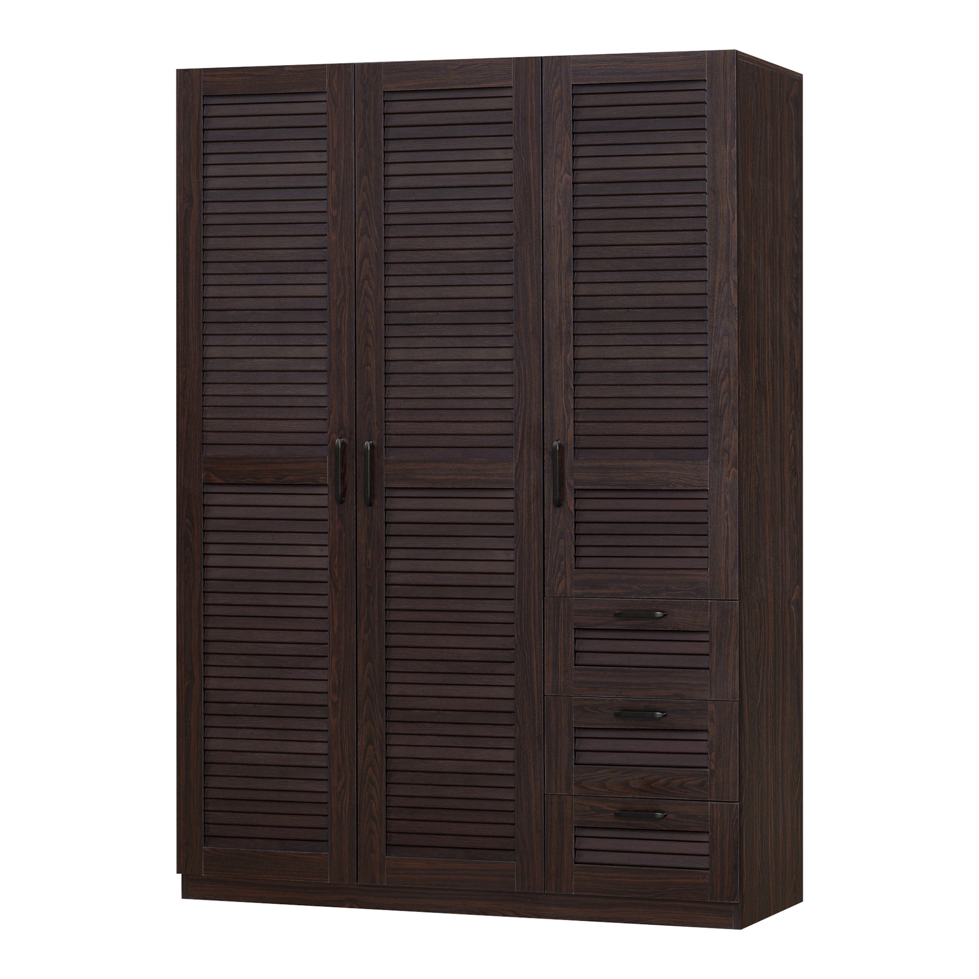 Armoire de chambre Finning 4 étagères 3 tiroirs MDF 176 x 120 x 52 cm effet noyer foncé [en.casa] - 3