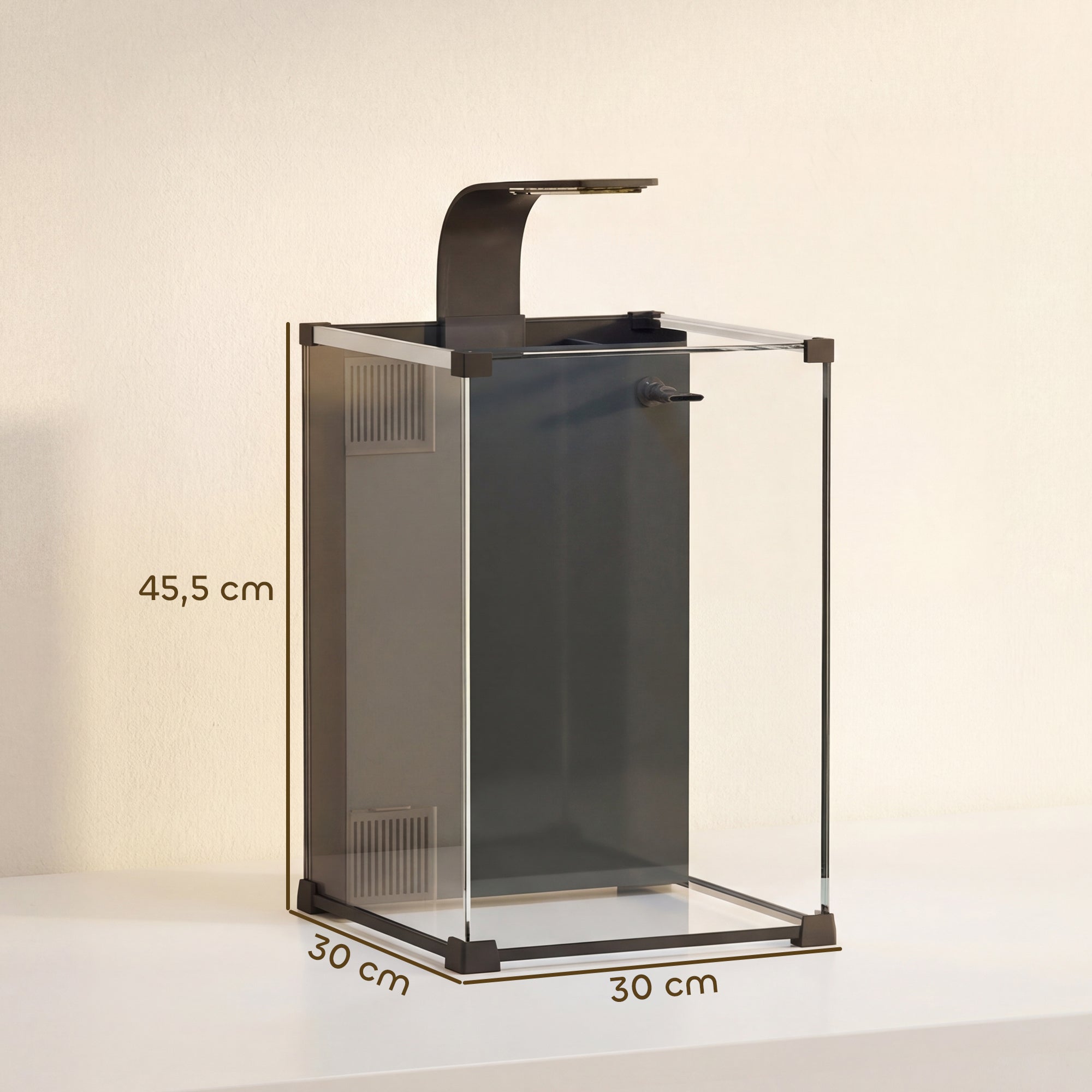 Nano acuario de cristal templado con filtro integrado, bomba de 5 W e iluminación LED, 30x30x45 cm, negro. - 5
