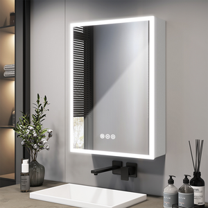 EMKE Armoire Miroir Salle de Bain avec LED 50x70×14.5cm, Armoire de Salle de Bains avec 3 Couleurs de Lumière, Réglable, Anti-Buée, Prise de Courant
