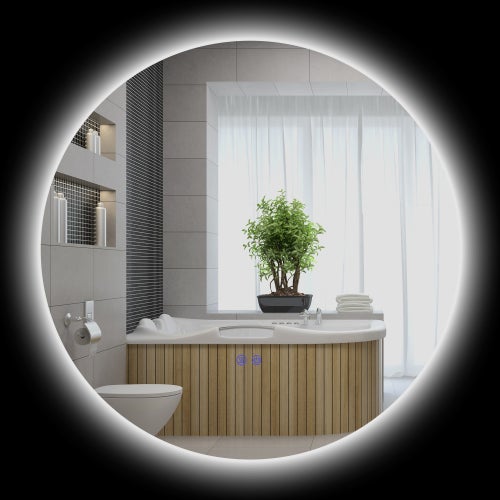 Miroir Rond LED Avec éclairage 3 Couleurs - Anti-buée, Réglable En Luminosité - Pour Salle De Bain, Chambre, Couloir (50cm, Blanc)