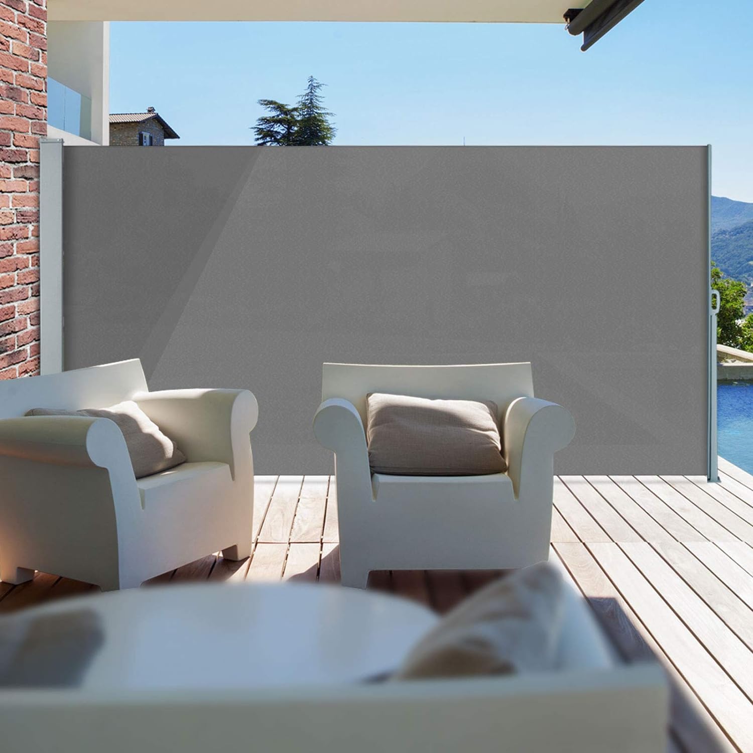 Paravent rétractable Avec support mural, Kit de montage inclus, Anthracite, 180 x 300 cm - 4