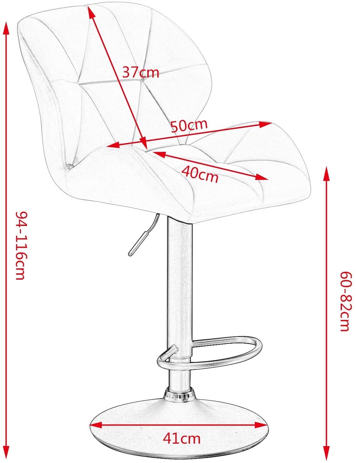 Tabouret de Bar réglable en Hauteur WOLTU, Chaise Haute pour Bar avec Dossier siège rembouré en Velours Pied en métal, Noir - 3