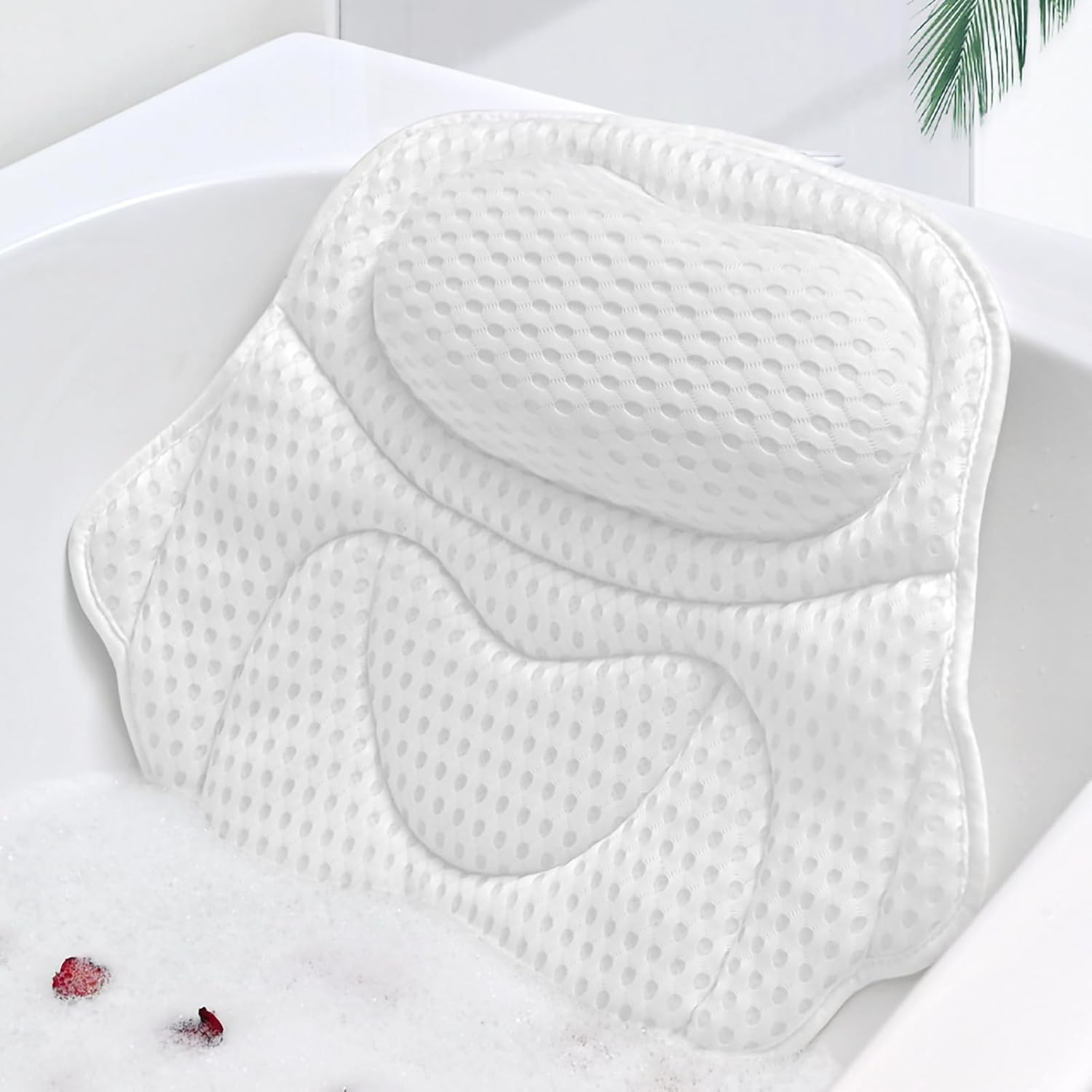 AEROiVi Oreiller Baignoire Ergonomique – Appui-Tête Et Soutien Dos/Cou, Maille 4D Respirante, 4 Ventouses Solides, Séchage Rapide
