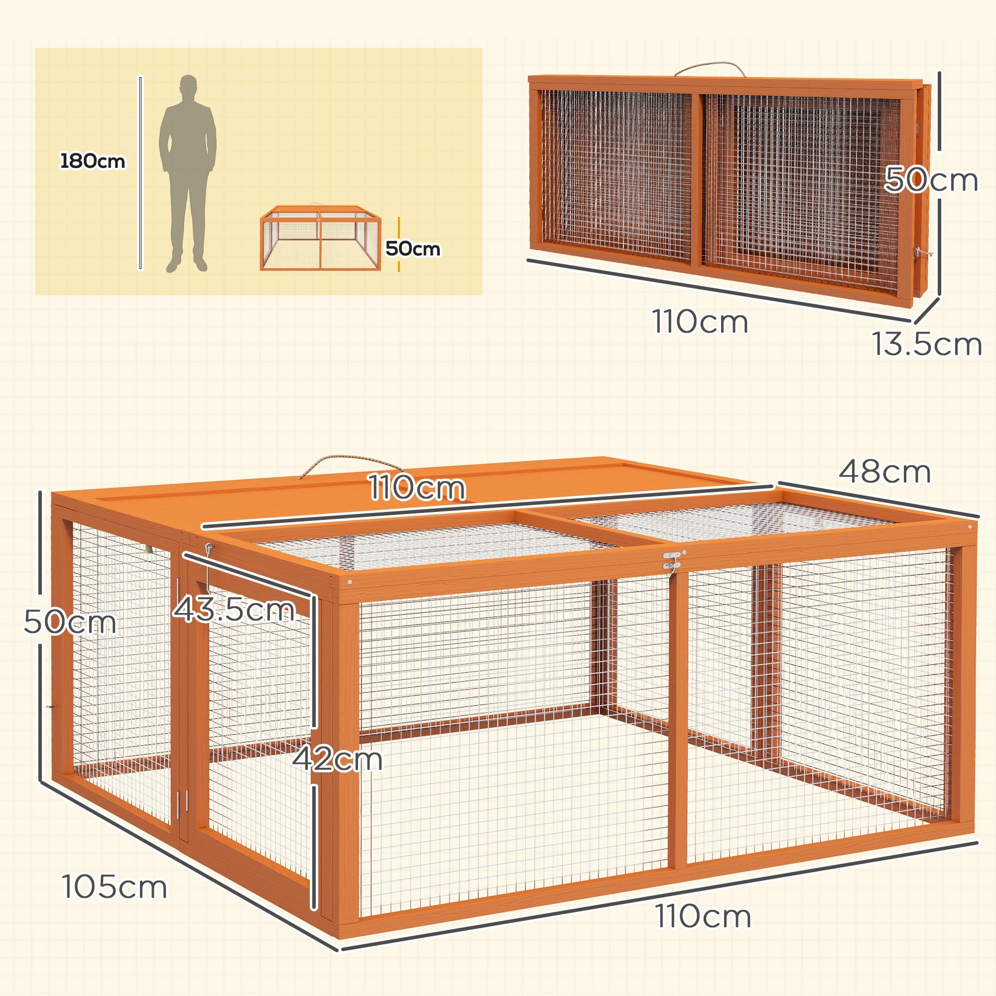 Clapier d'extérieur pliable pour 2 à 3 rongeurs bois et acier 110 x 105 ...