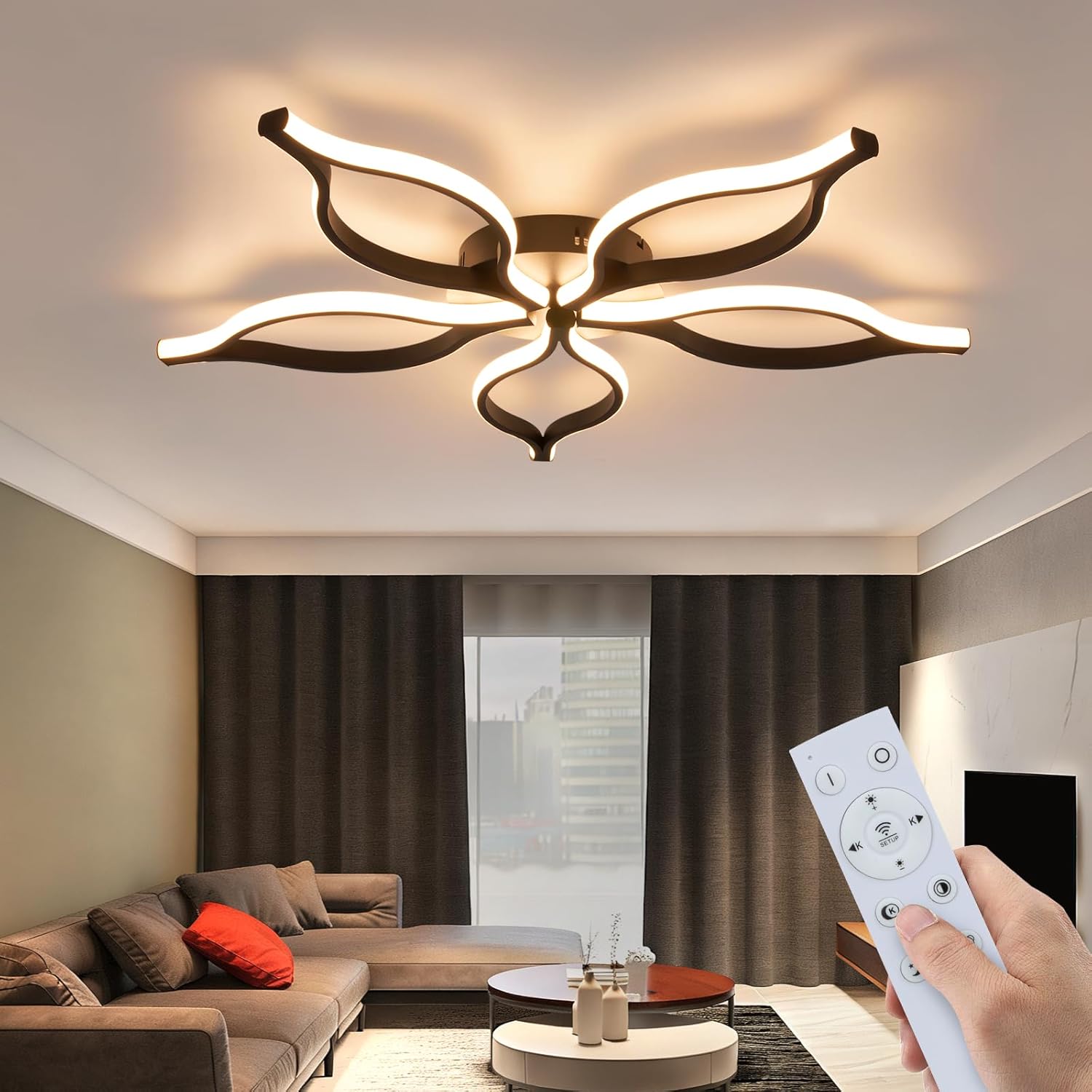 NETTLIFE 80 cm 75 W Nowoczesna czarna lampa sufitowa LED, ściemnialna 3000-6500 K z pilotem, tryb nocny, designerskie oświetlenie do salonu