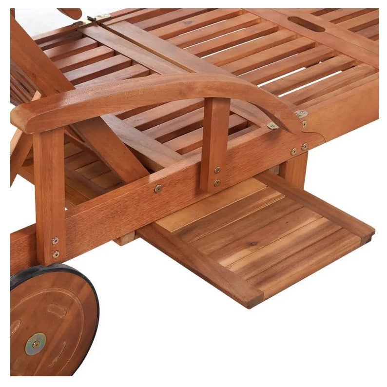 Chaise longue à roulettes acacia massif foncé huilé Sikash - 4